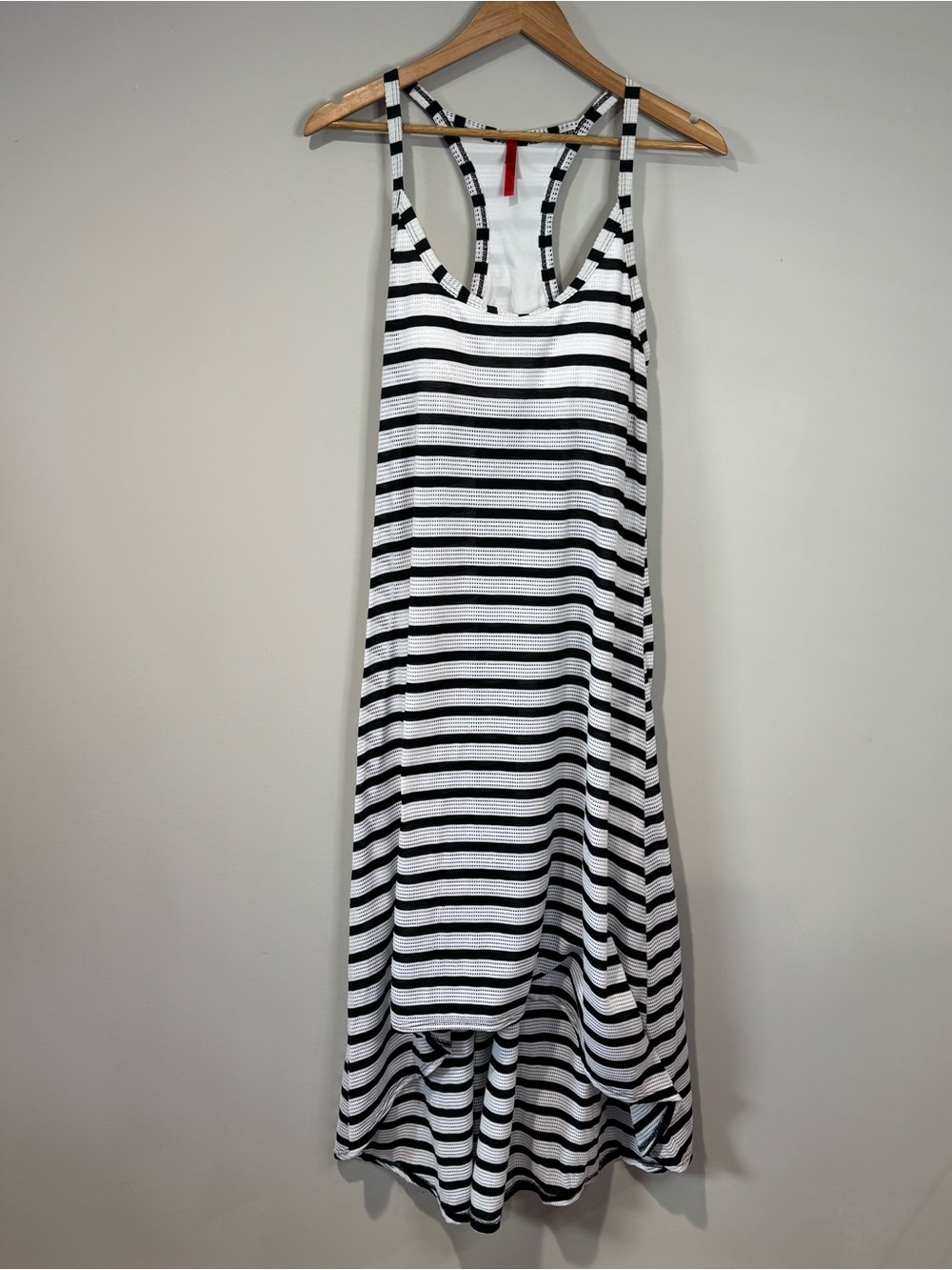 SPANX Black & White Mesh Maxi Swim Coverup XL Hi Lo Shelf Bra Racerback Beach